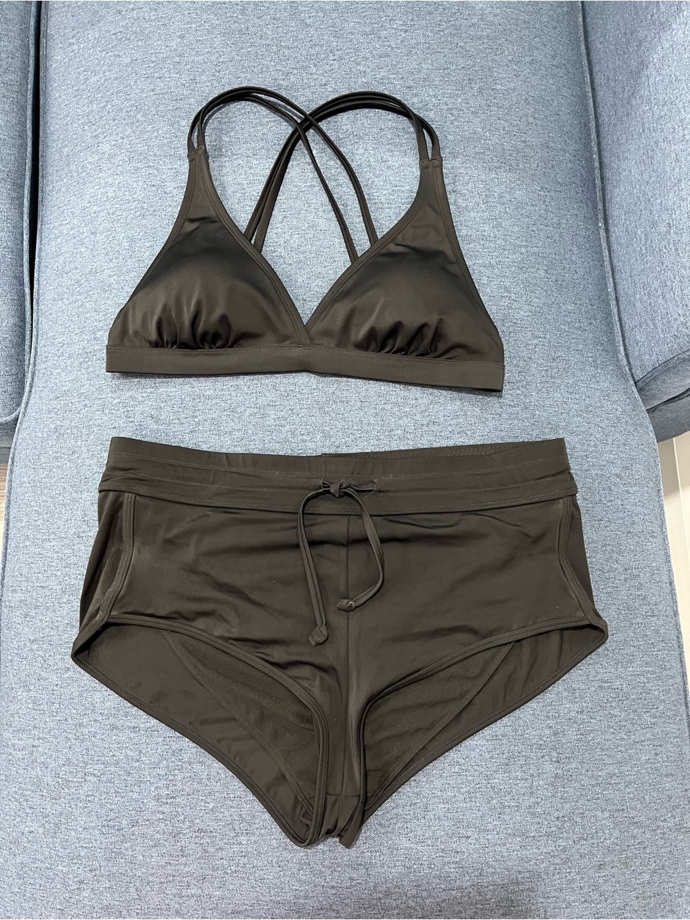 Women’s Black Two-Piece Swim Set with Cross-Back Top
